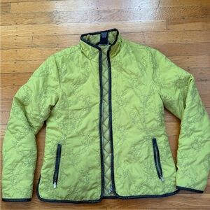 chartreuse Quilted Jacket with Dark Brown Trim